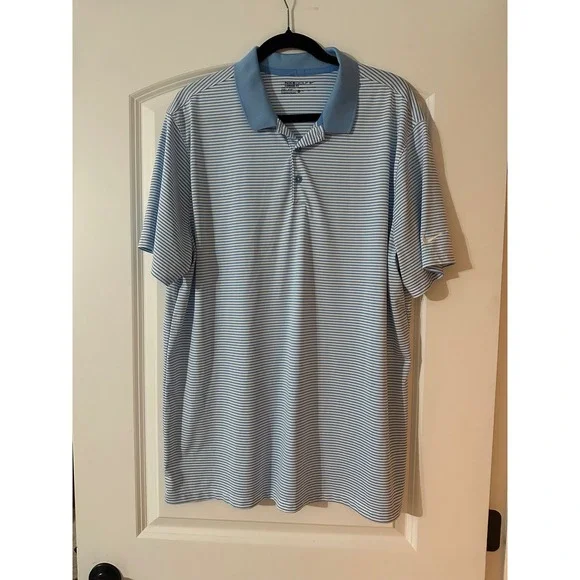 Nike Golf Dri-FIT Standard Fit Blue White Stripe Polo Shirt Men's XL - Picture 1 of 4
